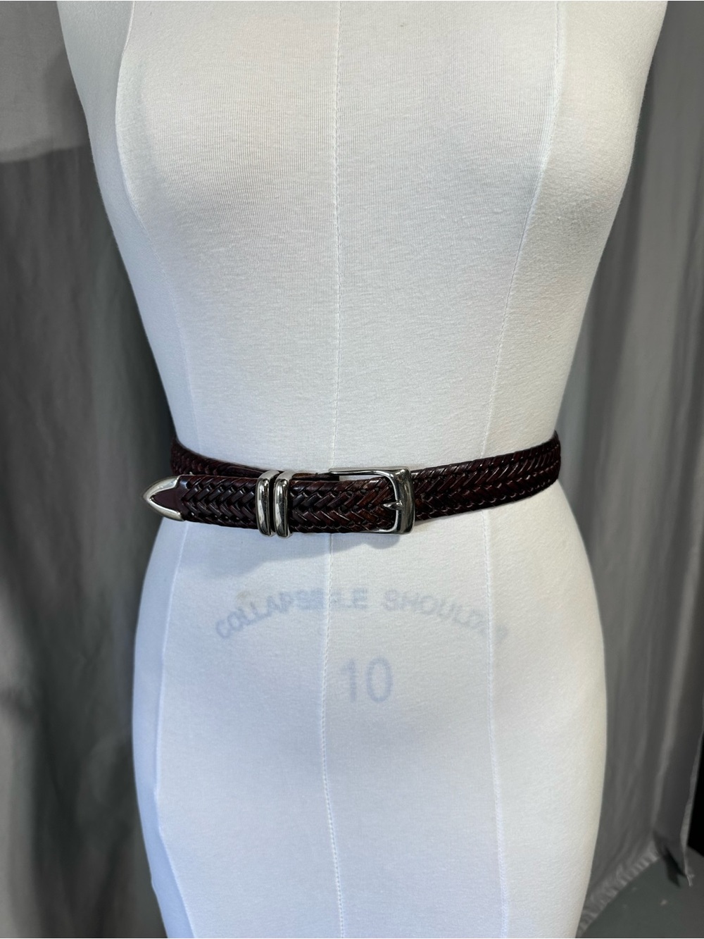 Perry Ellis Portfolio Belt Mens 40 Brown Braided Leather Silver Buckle Preppy